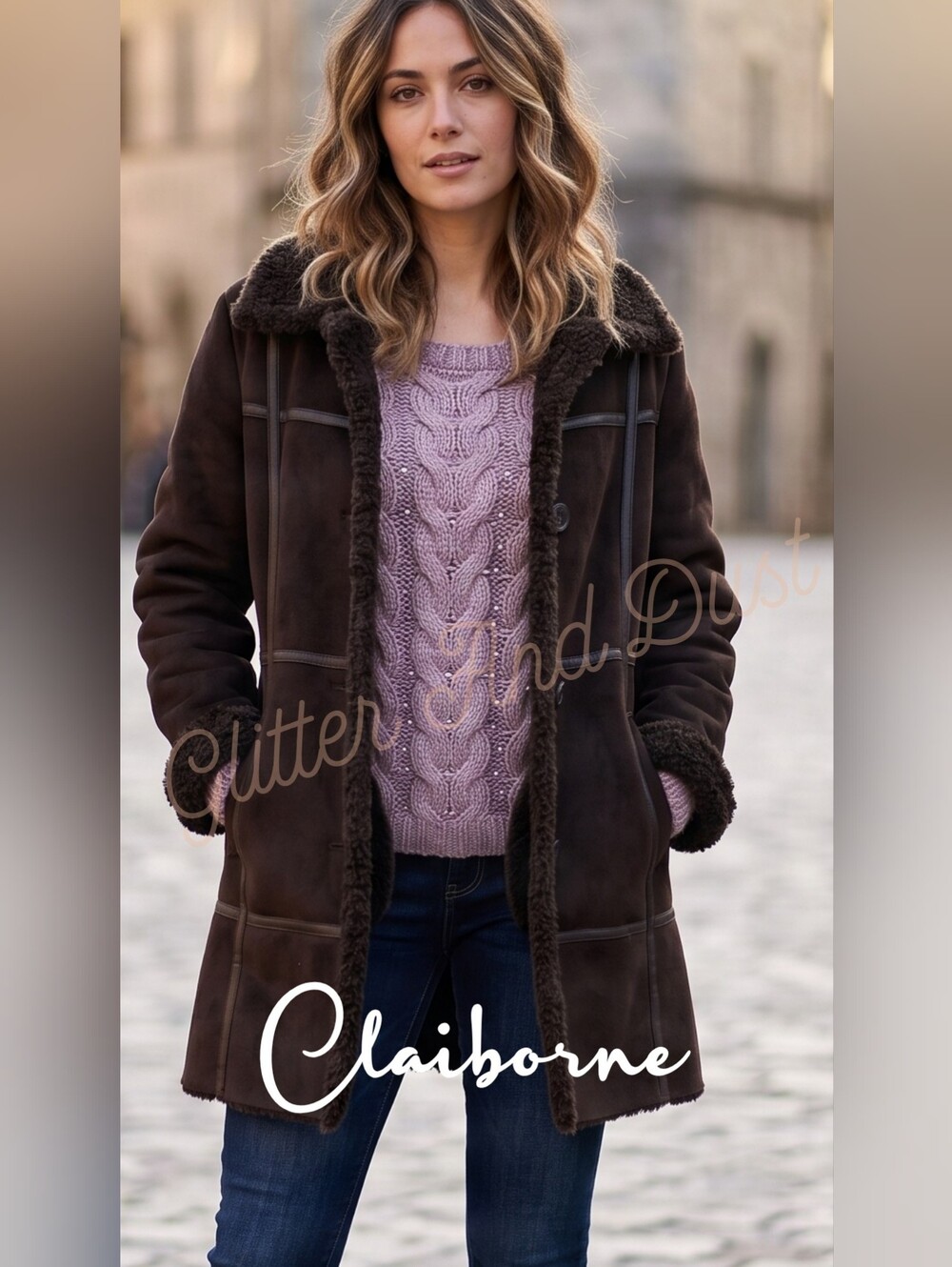Liz Claiborne Suede Sherpa Coat